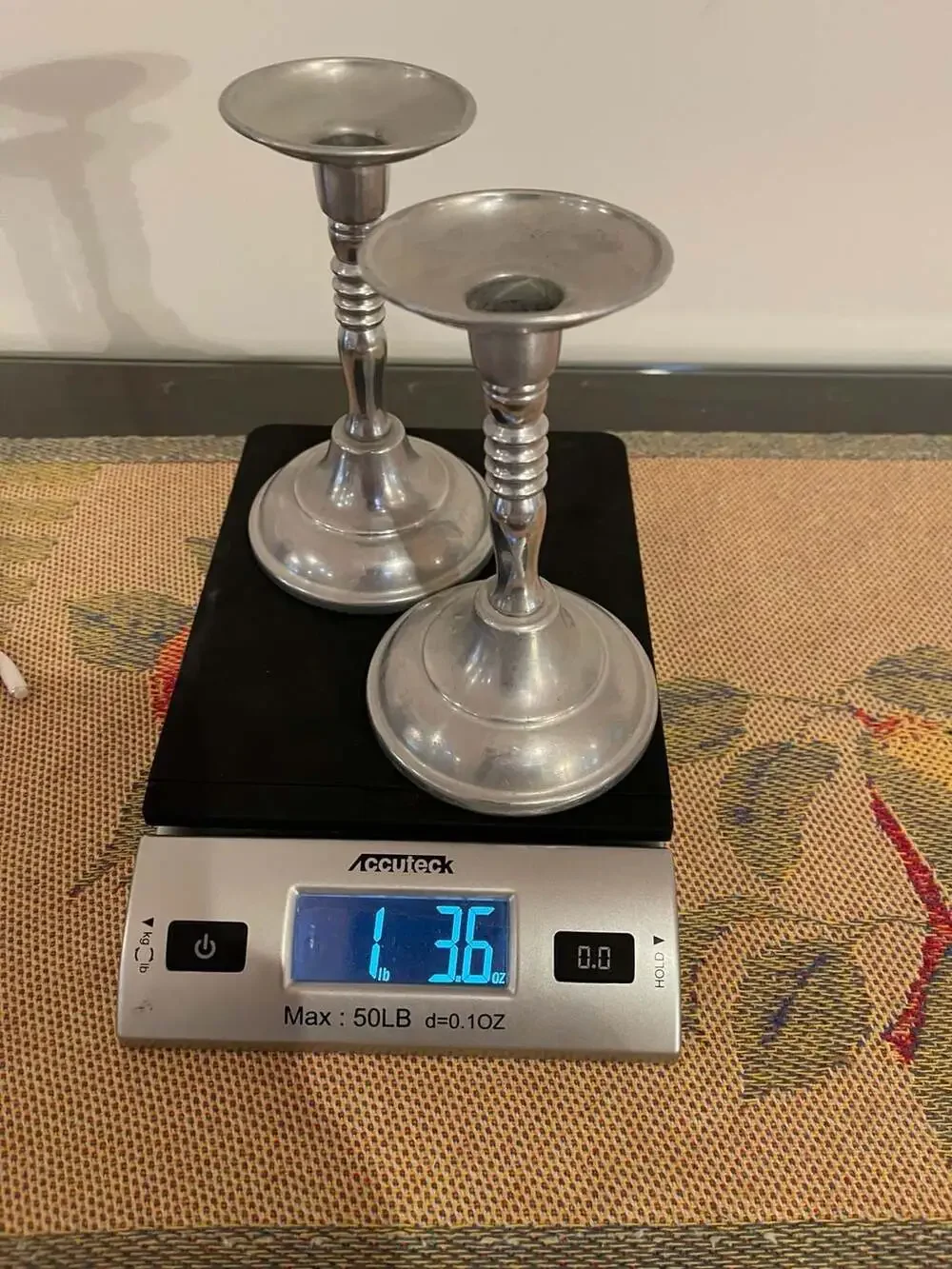 Vintage Ribbed Metal Pillar Candlestick Holders Set of 2